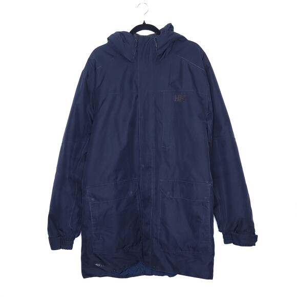 HELLY HANSEN Dublin Parka Navy Blue Full Zip Hooded Winter Waterproof Men's 2XL - Picture 1 of 15
